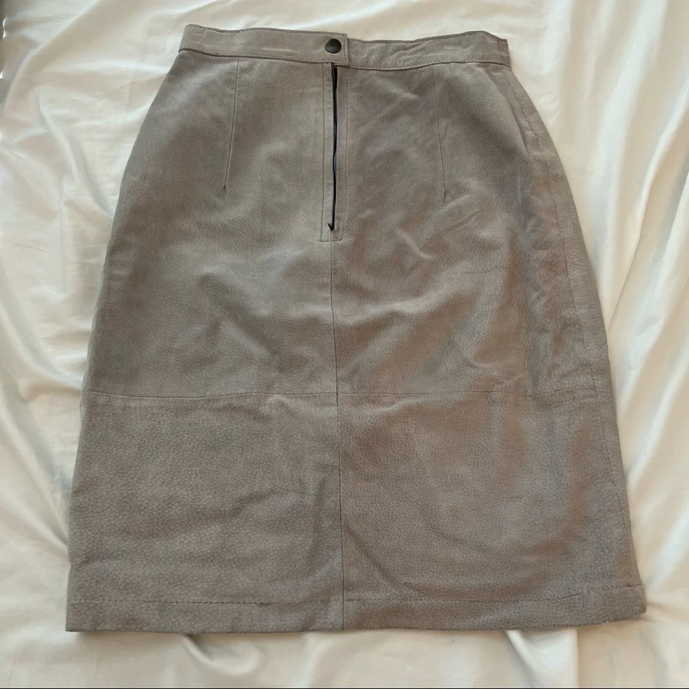 Genuine Leather Slate Gray Pencil Skirt - Picture 5 of 7